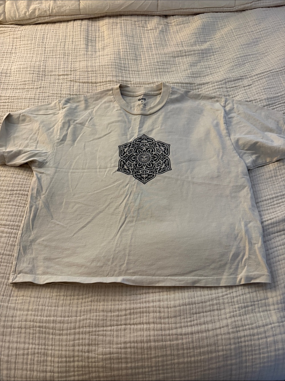 Obey Cream Short-Sleeve Tee with Black Medallion Graphic